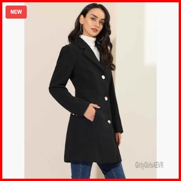 Long Sleeve Trench Coat, Single Breasted Pea Coat, Fully Lined Winter Outerwear - Picture 4 of 6